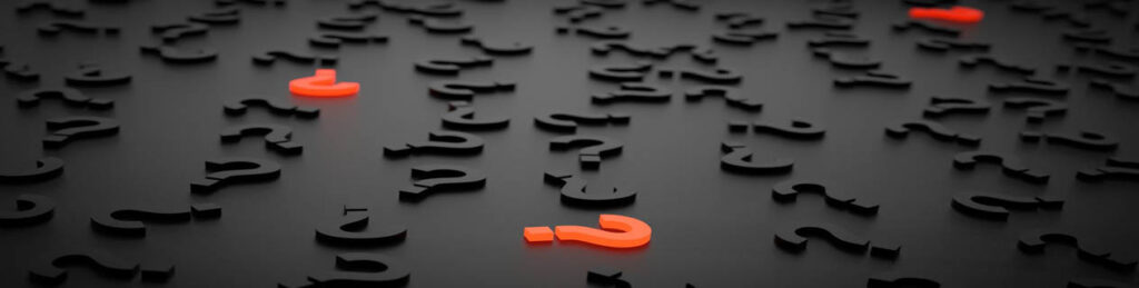 Questions about Insurance 2020. Question marks scattered. Some of them glow orange.