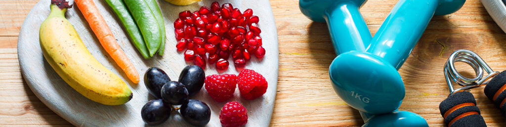 fruits and handweights